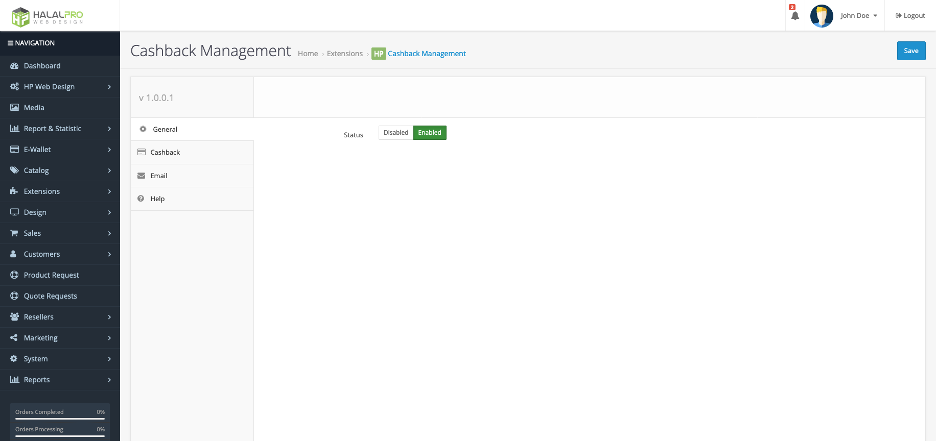 enable cashback on opencart online store
